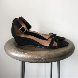 J C R E W • Suede Low Wedge Sandal in Black